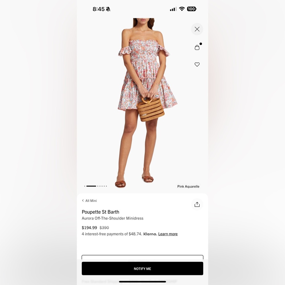 Poupette St. Barth Pink Aurora Floral Off-Shoulder Dress